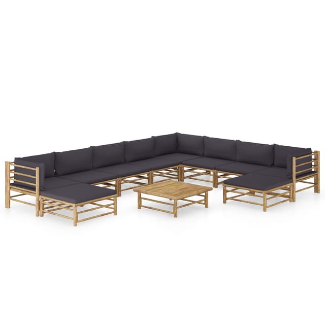 11-tlg. Garten-lounge-set Mit Dunkelgrauen Kissen Bambus