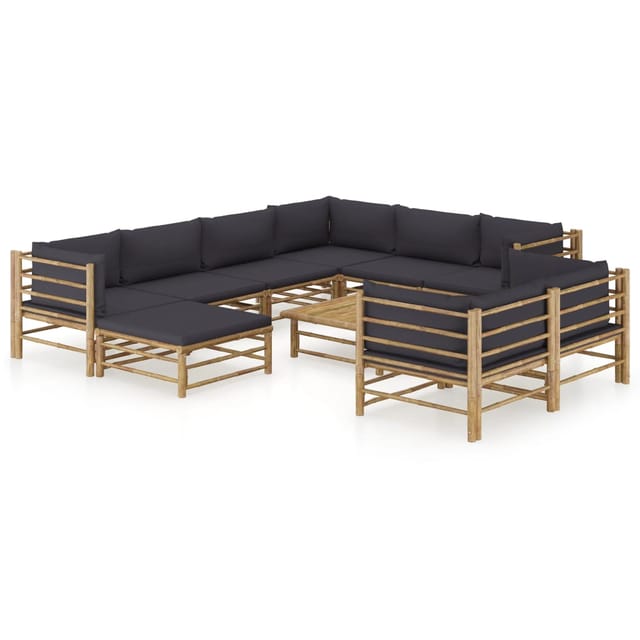 10-tlg. Garten-lounge-set Mit Dunkelgrauen Kissen Bambus