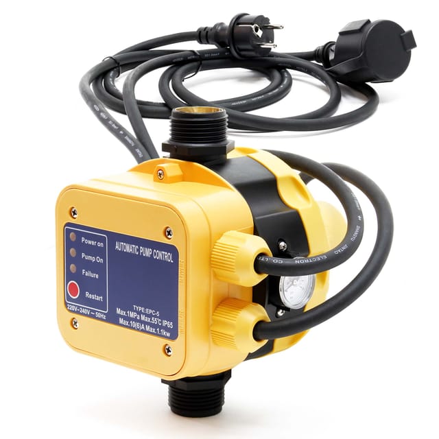 Wiltec - Druckschalter Mit Kabel Epc-5 230v 1-phasig Bis 10 Bar, Druckwächter Mit Trockenlaufschutz Für Hauswasserwerke Und Pumpen, Zuverlässige Pumpensteuerung