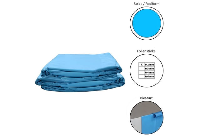 Pool Ersatzfolie Rund In Versch. Größen - Dicke 0,2 Mm - Tiefe 105 Cm - Blau - Overlap 350 X 105 Cm