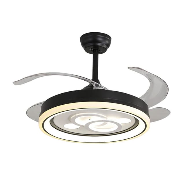 Ventilator Dc Dafne Schwarz, 4 Einziehbare Flügel, 72w Led 300040006000k, H.35xd.108/50cm