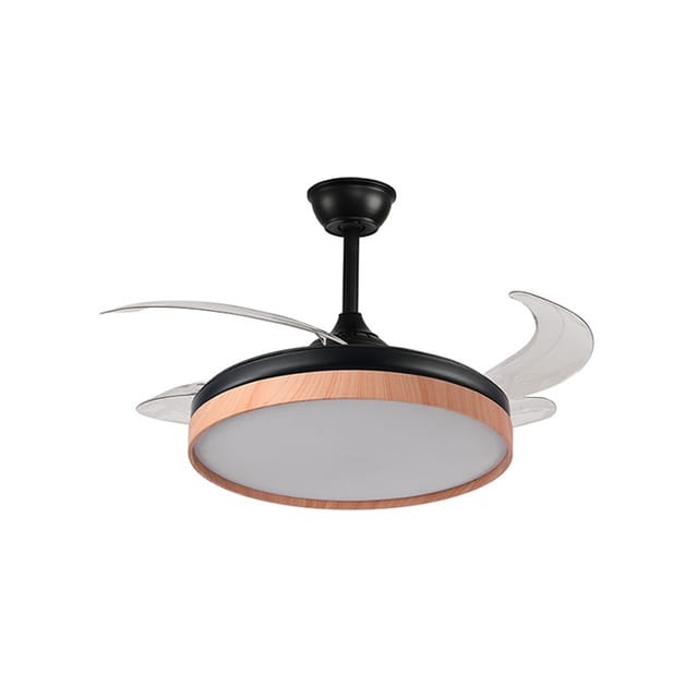 Ventilator Dc Cosmos Mini Schwarz/buche, 4 Einziehbare Flügel, 48w Led 300040006000k, H.35xd.91/40cm