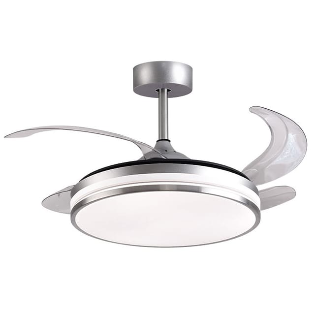 Ventilator Dc Kepler Silber, 4 Einziehbare Flügel, 72w Led 300040006000k, H.35xd.108/50cm