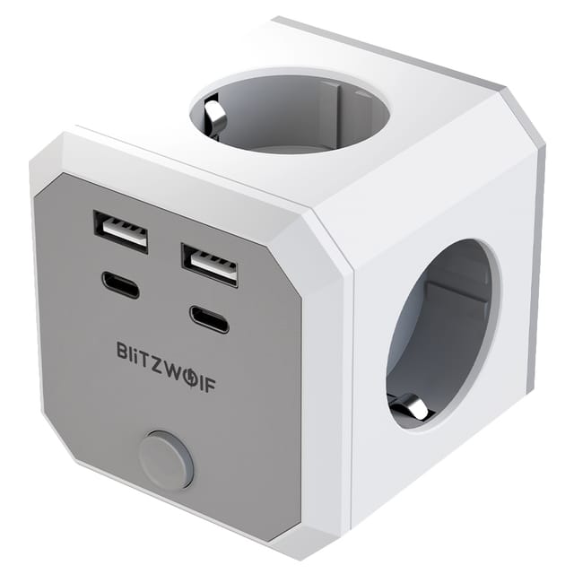 Blitzwolf 8-in-1-würfel-wandsteckdosenleiste, 4000 W/16 A, Würfel-steckdosenleiste Mit Sicherheitstür, 2 Usb-c-anschlüsse Und 2 Usb-anschlüsse Für Büro Und Zuhause