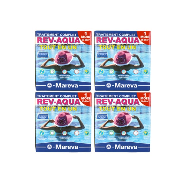 Set Mit 4 Rev-aqua Mareva Sets Komplettbehandlung Für 60 Bis 90 M3 Pool - 4 Monate