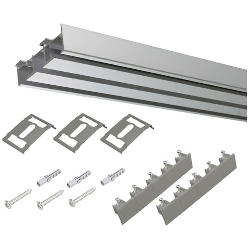 LIEDECO Flächenvorhangschiene, Länge: 1650 mm, 3-läufig, Aluminium - silberfarben