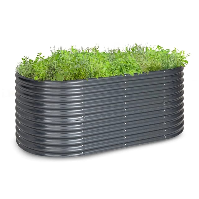 Blumfeldt High Grow Hochbeet 200x80x100 cm Stahl-Wellblech Einfacher Aufbau Oval Anthrazit