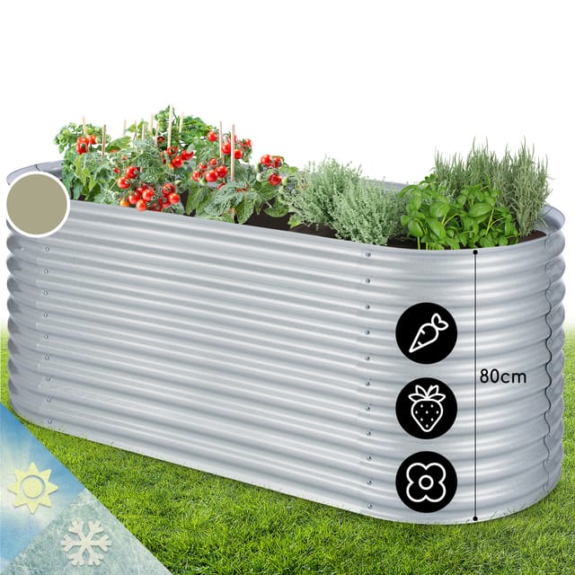 Blumfeldt High Grow Hochbeet Gartenbeet 200x80x100 cm Zink-Alu-Beschichtung Oval Silber-Metallic