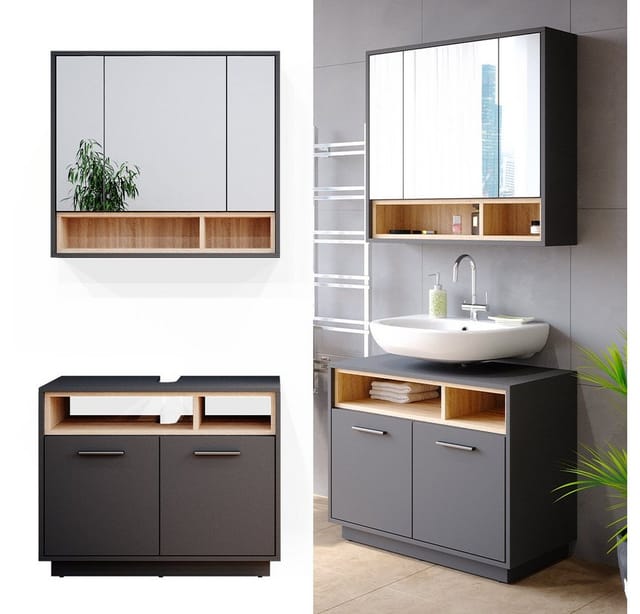 Vicco Badmöbel Badezimmermöbel Beatrice 2er Set aus Spiegelschrank Unterschrank