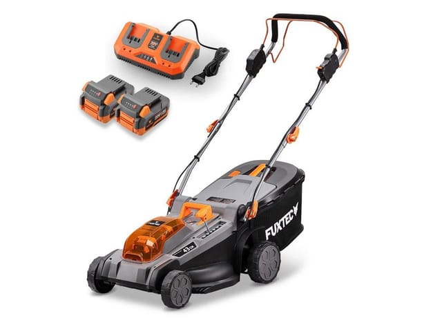 FUXTEC Akkurasenmäher FX-E2RM43PROSET, 43 cm Schnittbreite, 40V, variable Geschwindigkeit, Radantrieb, Mulchfunktion