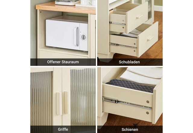 SoBuy Buffet FSB81, Schubladenschrank mit Glastüren, mit Schubladen Weinregal Sideboard Küchenschrank Kommode Flurschrank Mikrowellenschrank