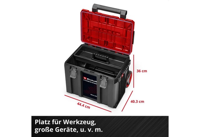 Original Einhell E-case Rolling Workshop Sealed (rollende Werkstatt Aus 3 Koffern, Max. 120 Kg, Staubdicht + Strahlwassergeschützt, 44 X 40 X 70 Cm, Inkl. Seitenschienen)