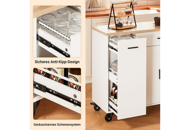 SoBuy Küchenwagen mit Gewürzregal Sideboard Küchenschrank 105x92x46cm Weiß-Natur FKW126-WN