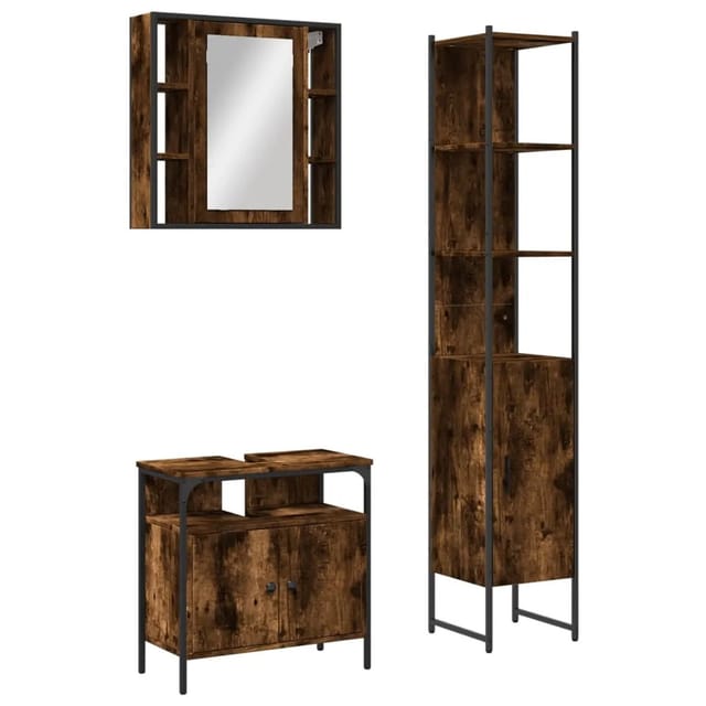 vidaXL 3-Tlg Badmöbel-Set Räuchereiche Holzwerkstoff 3214737