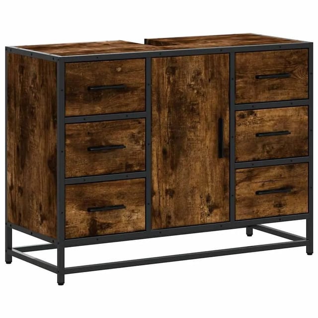 vidaXL Waschbeckenunterschrank Räuchereiche 80x33x60 cm Holzwerkstoff 849281