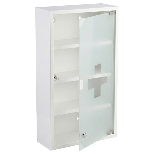 Floordirekt Medizinschrank Allen Abschließbarer mit Glastür Weiß 60 x 30 cm 4 Fächer