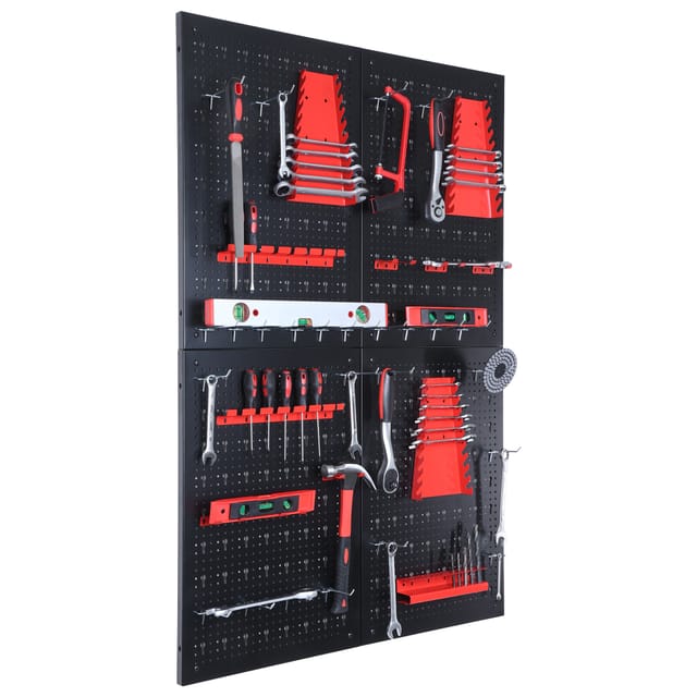 Floordirekt Werkzeugwand Parker Lochwand Set Werkzeughalter Schwarz Rot 4 Platten