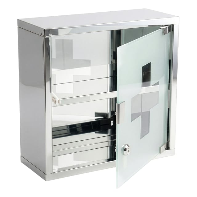 Floordirekt Medizinschrank Allen Abschließbarer mit Glastür Silber 30 x 30 cm 2 Fächer