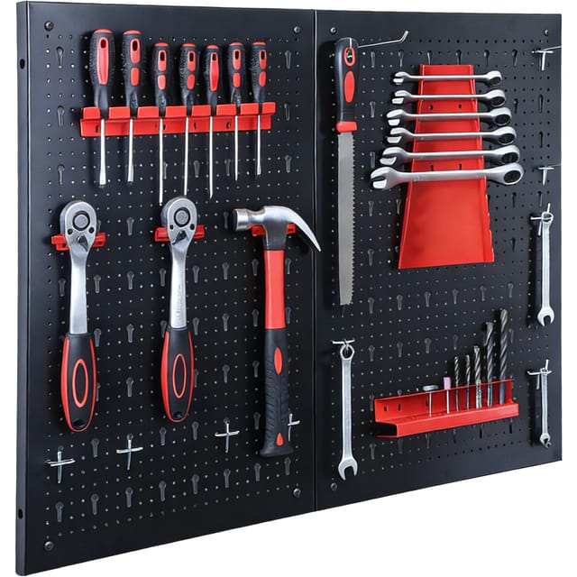 Floordirekt Werkzeugwand Parker Lochwand Set Werkzeughalter Schwarz Rot 2 Platten
