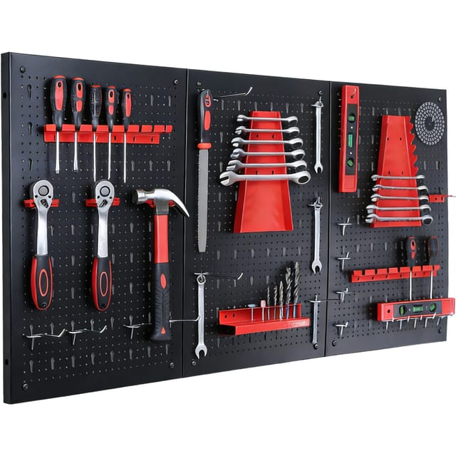 Floordirekt Werkzeugwand Parker Lochwand Set Werkzeughalter Schwarz Rot 3 Platten