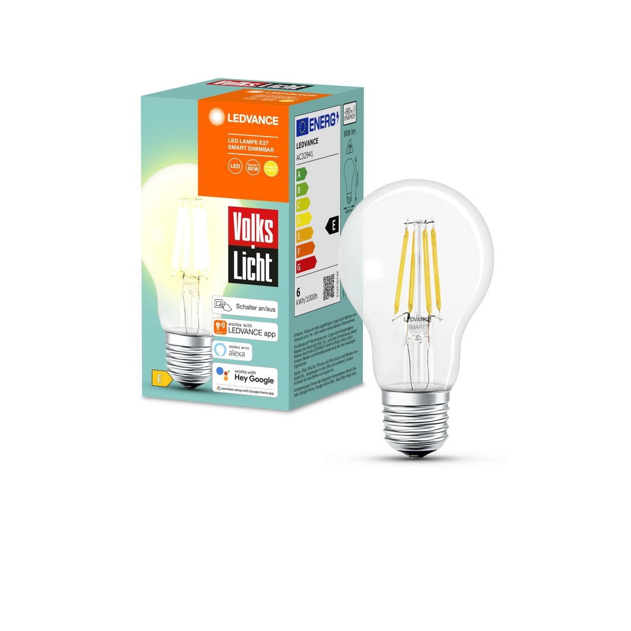 Smart+ Volkslampe Filament Bt 60 Birne E27 6W 806Lm Bild 5