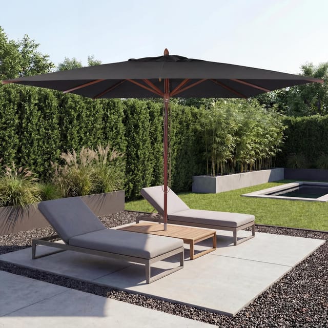 Gastronomie Holz-Sonnenschirm MCW-C57b, Gartenschirm, Polyester/Holz 29kg, eckig 4x4m Seilzug stoßsicher ~ anthrazit
