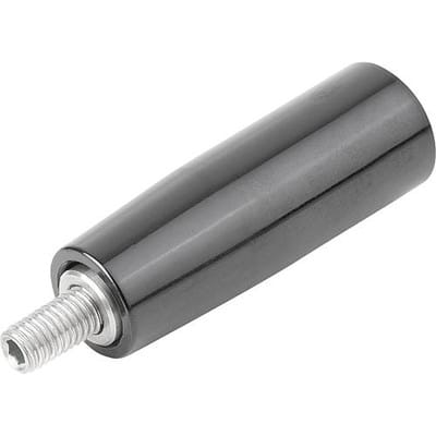 KONUSGRIFF DREHBAR GR.3 D=M10X14, D1=28, DUROPLAST SCHWARZ HOCHGLANZPOLIERT, KOMP:EDELSTAHL BLANK