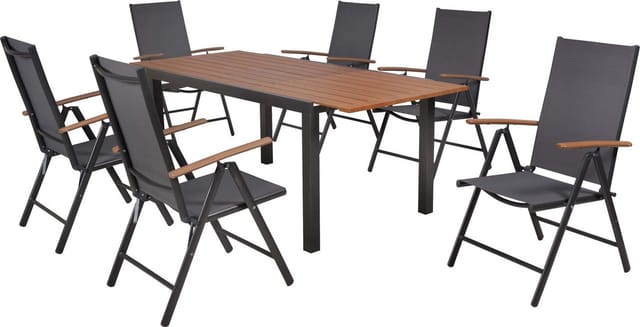 MERXX Garten-Essgruppe Valenza, (Set, 7-tlg), inkl. 6 Klappsessel, 1 Ausziehtisch