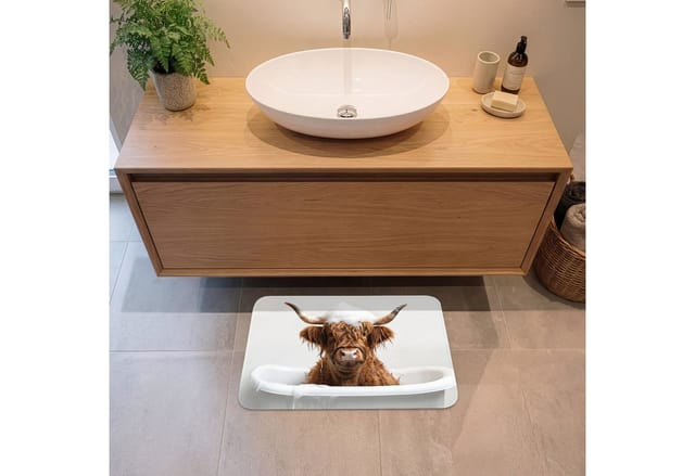 OnlyWow Badematte Schottischer Highlander - Bad - Kuh - Tiere - Schaumstoff, Höhe 10 mm, Polyester, Rechteckig, Badezimmerteppich, Badteppich, Rutschfest, Badvorleger, Waschbar