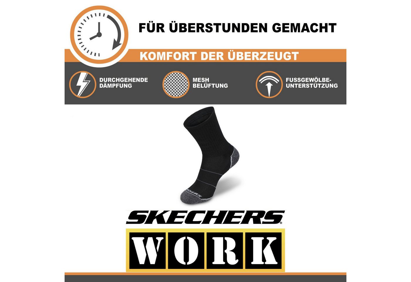 Skechers Arbeitssocken Socken Herren Damen 39-42 Multi Pack mit Mesh Belüftungstechnologie (3er, 6er und 12er Pack) Robustes Material und bequemer Tragekomfort - Fußgewölbe-Unterstützung Bild 2