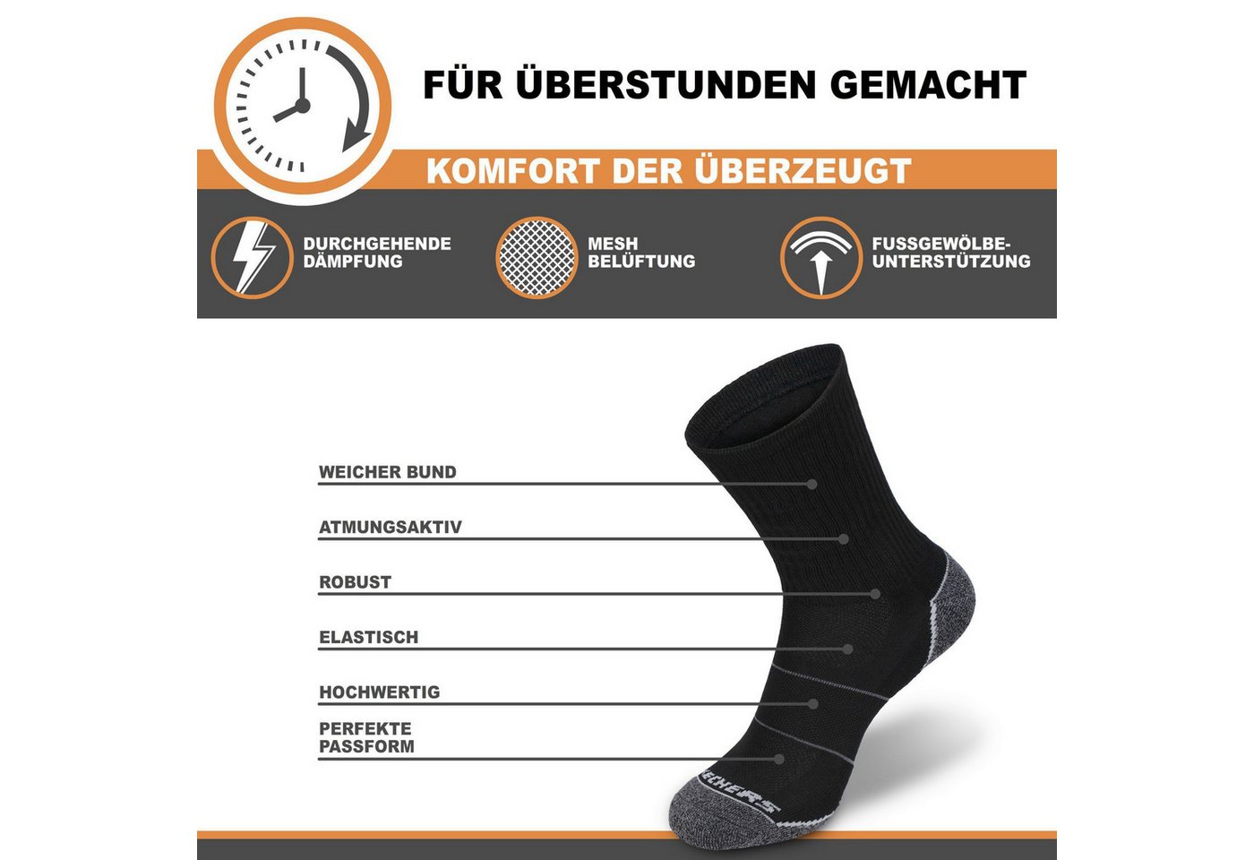 Skechers Arbeitssocken Socken Herren Damen 39-42 Multi Pack mit Mesh Belüftungstechnologie (3er, 6er und 12er Pack) Robustes Material und bequemer Tragekomfort - Fußgewölbe-Unterstützung Bild 3