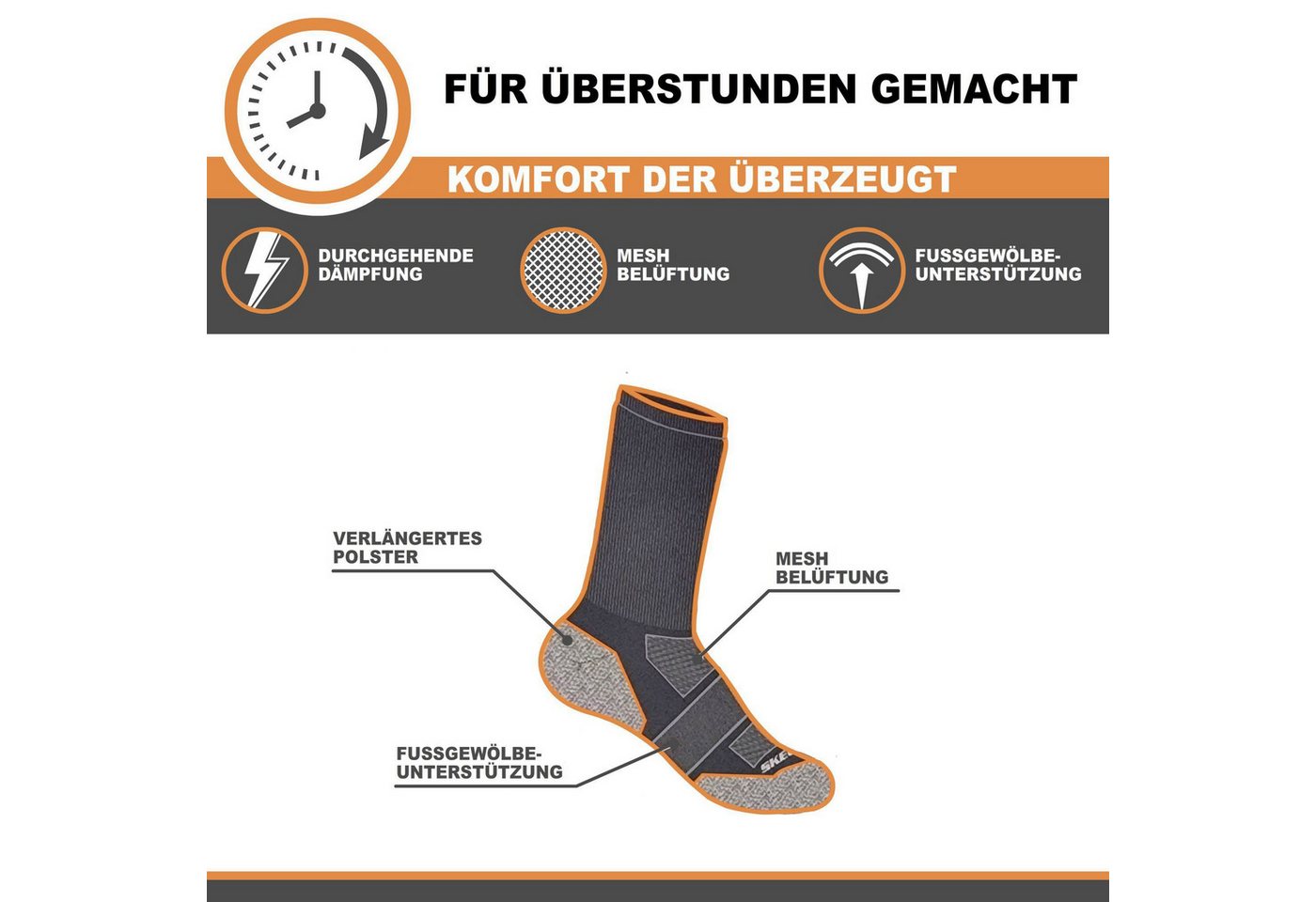 Skechers Arbeitssocken Socken Herren Damen 39-42 Multi Pack mit Mesh Belüftungstechnologie (3er, 6er und 12er Pack) Robustes Material und bequemer Tragekomfort - Fußgewölbe-Unterstützung Bild 5