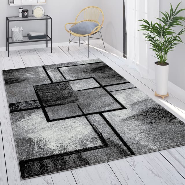 Paco Home Teppich Grau Wohnzimmer Vintage Kurzflor Geometrisch Abstraktes Muster 120x170 Cm, Grau 4