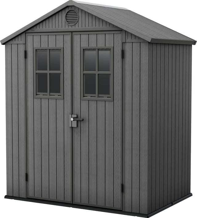 Darwin 64 Gartenhaus Mit Fenster - 190x122x221cm - Satteldach - Kunststoff - Grau - Holzoptik - 10 Jahre Herstellergarantie - Keter