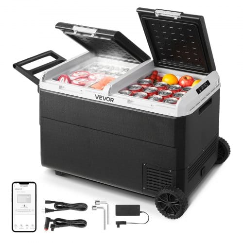 VEVOR 95 L Elektrische Kompressor Kühlbox, 12/24 V DC & 100-240 V AC Tragbare Autokühlbox mit Rollen & Griff, Gefrierschrank bis -20°C, Mini Kühlschrank für Auto, Wohnmobil, Lkw, Camping & Outdoor