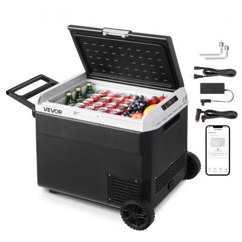VEVOR 60 L Elektrische Kompressor Kühlbox, 12/24 V DC & 100-240 V AC Tragbare Autokühlbox mit Rollen & Griff, Gefrierschrank bis -20°C, Mini Kühlschrank für Auto, Wohnmobil, Lkw, Camping & Outdoor