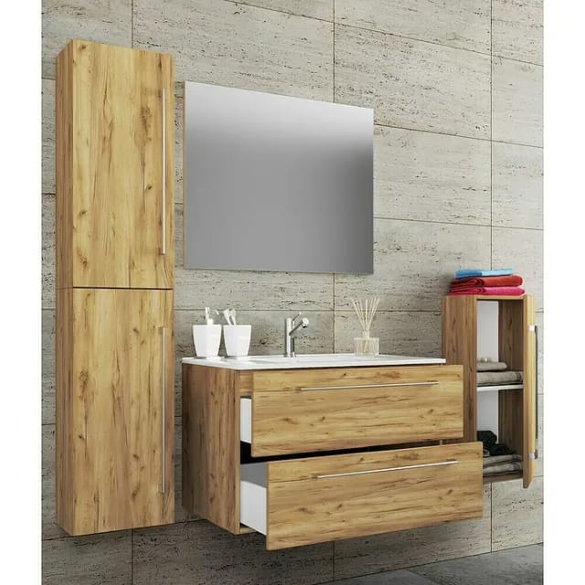 VCM Badinos Badmöbel-Set (80 cm, Honig-Eiche, 5 -tlg.)