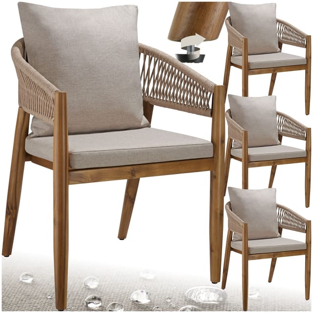 Tectake Gartenstuhl Manacor Lasiertes Akazienholz Wetterfest Arm Und Rückenlehne Im Ropedesign 4Er Setsand