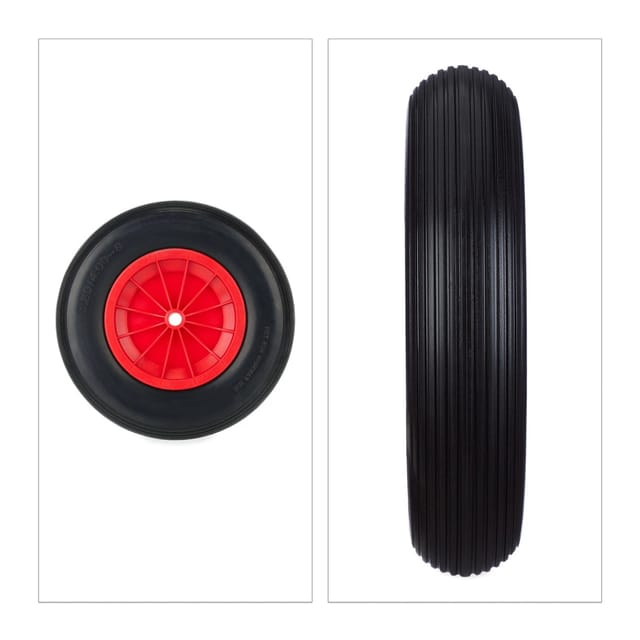 Relaxdays Schubkarrenrad Vollgummi Schwarz Rot Pannensicher 39 cm x 8,5 cm