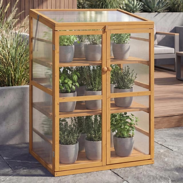 MCW Gewächshaus Q13 Verstellbar Holz 110x76x57cm Natur