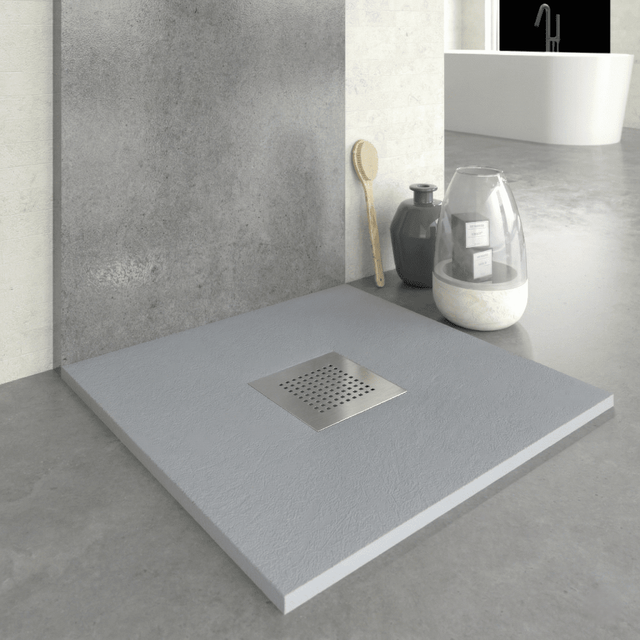 Stano Mineralguss Duschwanne Extra Flach Slate Grau Ablaufschutz Chrom 70x70cm