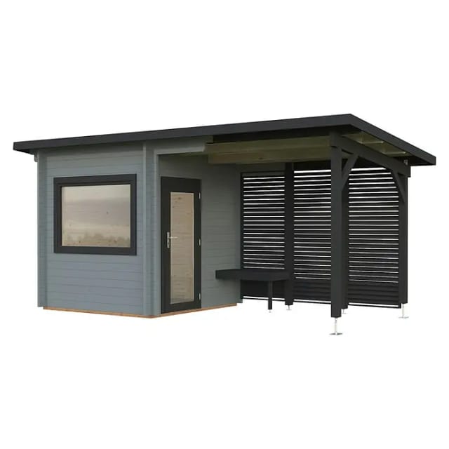 Palmako Sauna Sanna 490 x 210 cm Lackiert Hellgrau-Anthrazit FSC®
