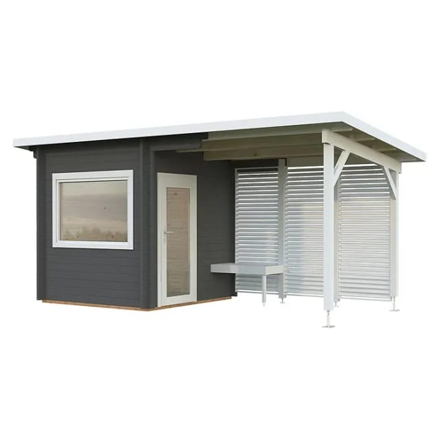 Palmako Sauna Sanna 490 x 210 cm Lackiert Dunkelgrau-Weiß FSC®