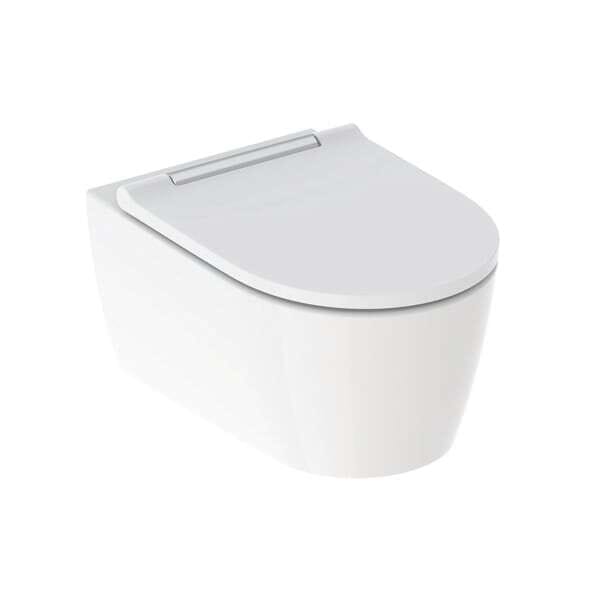 Geberit Wand-WC, Tiefspüler One mit WC-Sitz, weiß/hochglanzverchromt