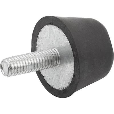 GUMMIPUFFER KONISCH AUSSENGEWINDE M08X23, D=30, H=15, STAHL, KOMP:ELAST. NATURKAUTSCHUK SHORE 55A, SCHWARZ