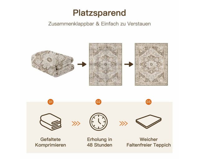 PURECOZY Teppich Vintage-Look Kurzflor, Waschbar, Rutschfest & Pflegeleicht, rechteckig, Höhe: 61 mm, geeignet für verschiedene Innenräume, 60 x 90 cm