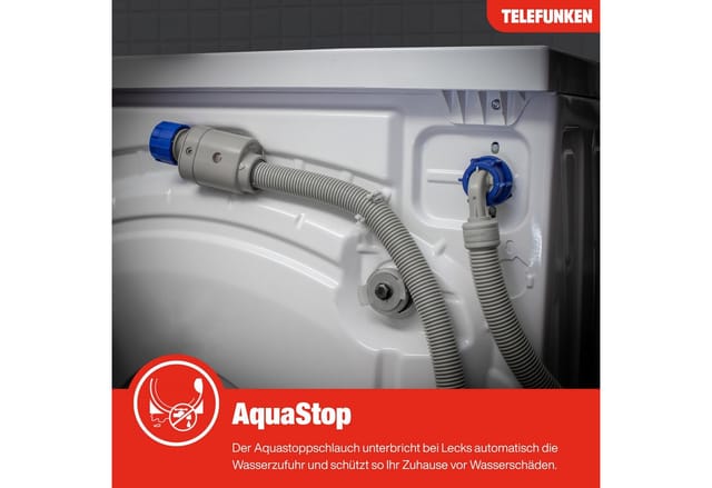 Telefunken Waschmaschine W1014AS1W, 10 kg, 1400 U/min, Frontlader, Inverter Motor, AquaStop, 10kg, Dampffunktion, EEK A, weiß