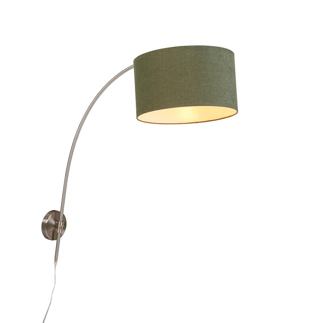 Qazqa Stahlwandbogenlampe Mit Schattengrünem 35/35/20 Einstellbar