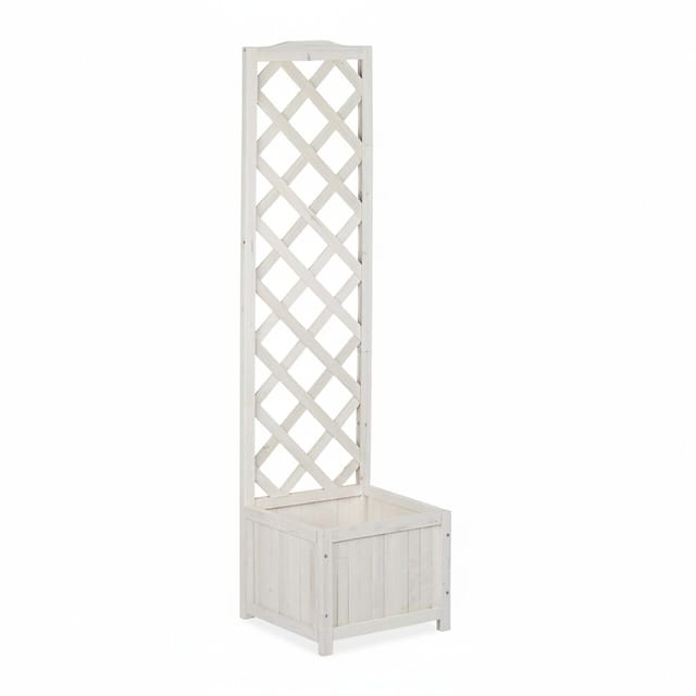 Relaxdays Rankkasten Mit Rankgitter, Wetterfest, Holz, Balkon, Garten, Rosen, Wein, 25 L Kübel, 145,5 Cm Rankhilfe, Weiß