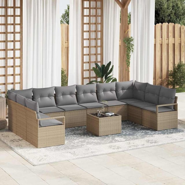 Sofa Set Mit Kissen 11 Pcs Beige Poly Rattan